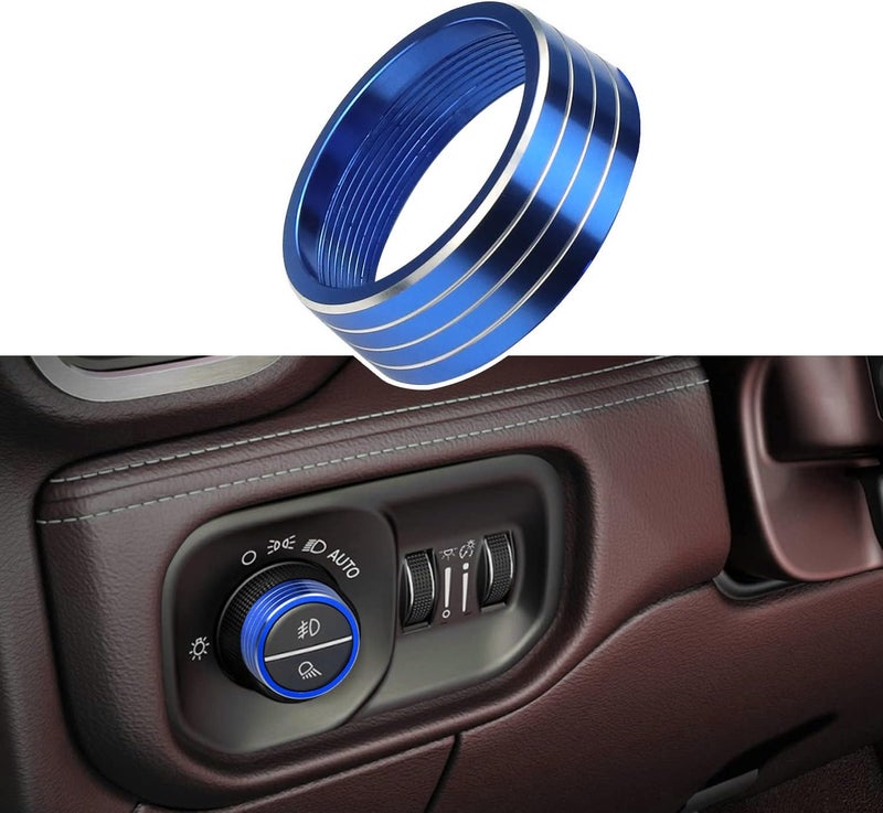 Bentolin 1× Blue Headlights Switch Button Knob Cover for Dodge RAM 2018-2025 Aluminum Alloy Ring Trim Decoration Accessories - Image 1